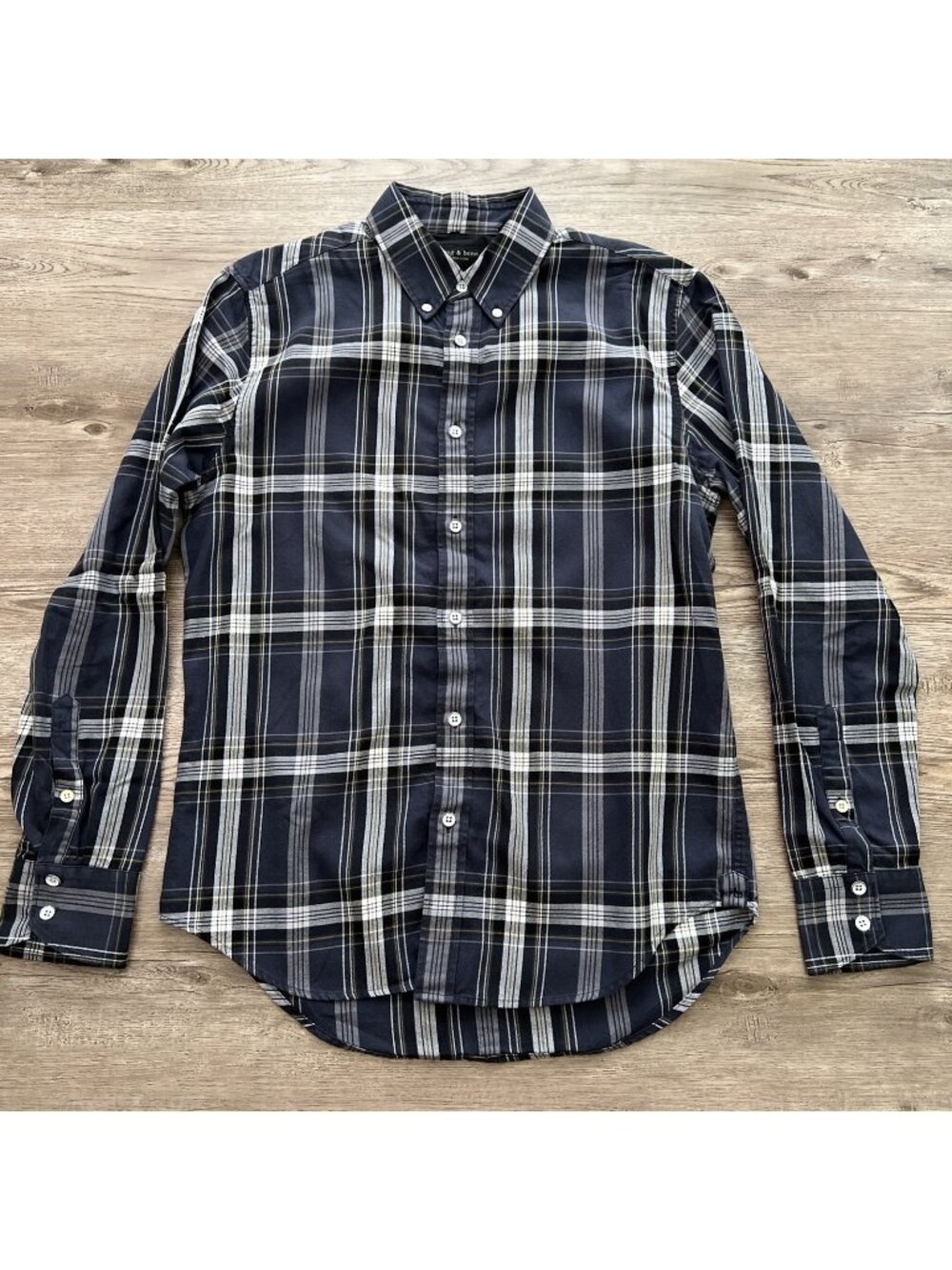 rag bone Fit 2 Slim Button Down Shirt Mens Small Navy Plaid Long Sleeve